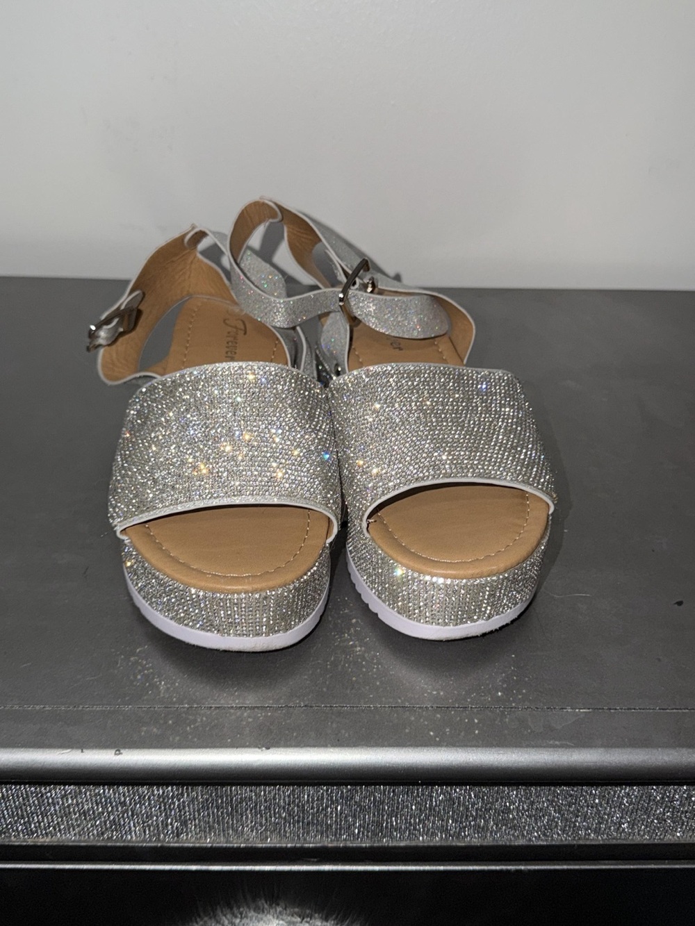 Kids Sparkle Silver Platform Sandals